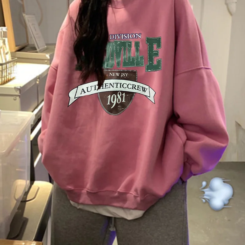 Women Fleece Letter Printed Pullover 