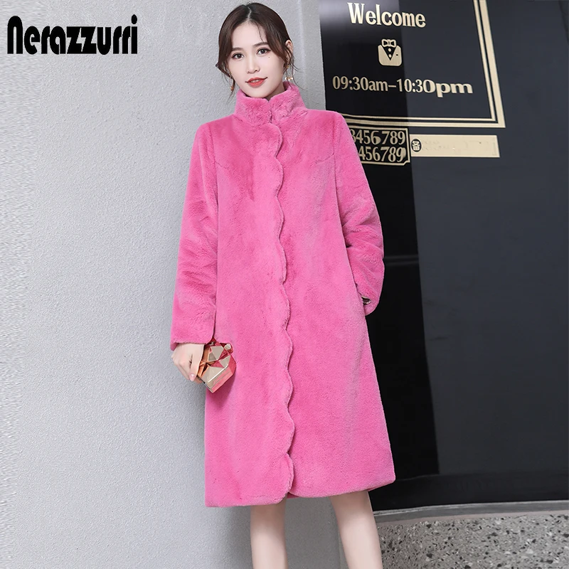 Online Nerazzurri winter farbige faux pelzmantel frauen scallop trim Armee grün schwarz flauschigen jacke warme plus größe pelzigen gefälschte pelz jacke