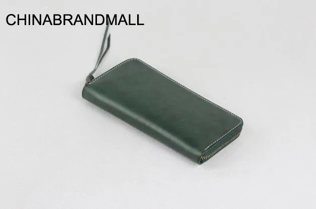 

Genuine leather solid simple zip women long purse card holder