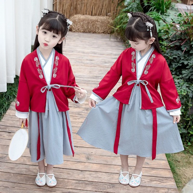 Hanfu/весенне осенняя китайская детская одежда для маленьких девочек 2020 детский
