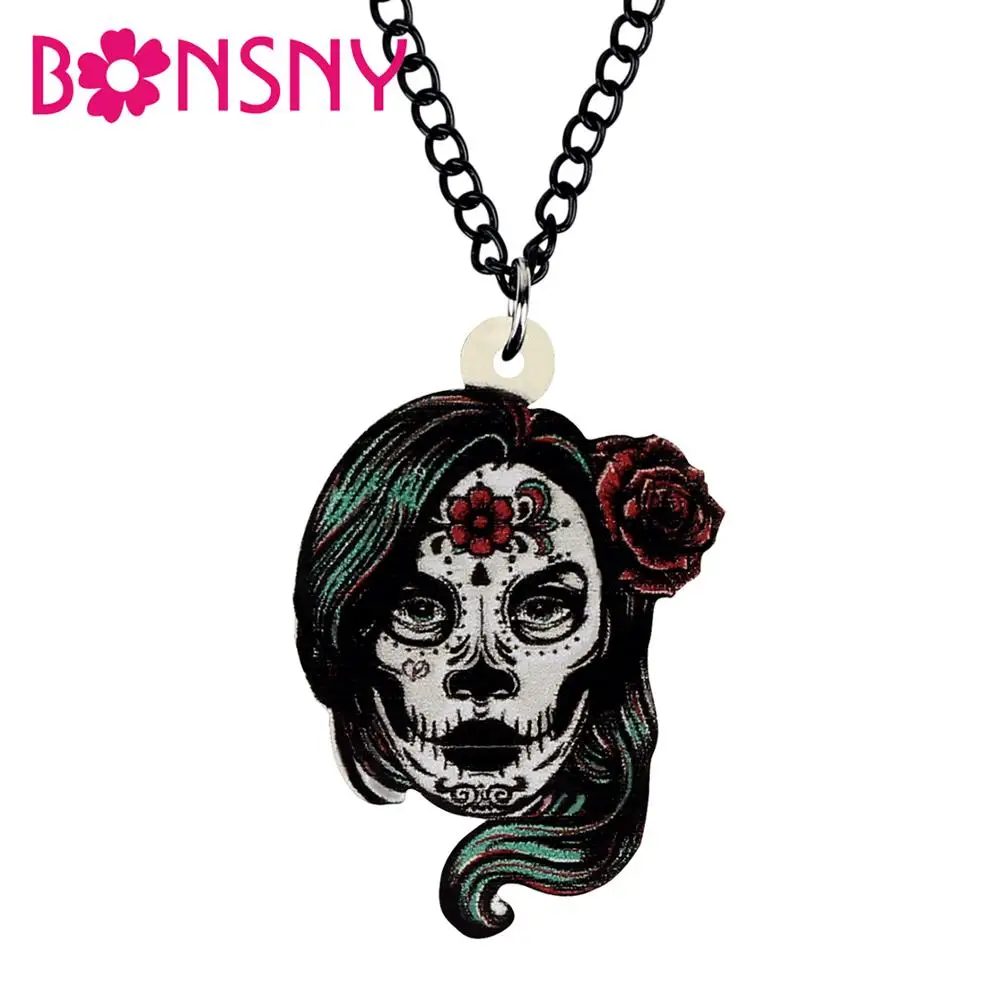 Women's Day of the Dead Choker Sugar Skull Black Red Necklace Costume Accessory 