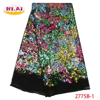 

NIAI Latest French Lace Fabric 2019 High Quality Wedding African Lace Fabric With Sequins For Nigerian Lace Material XY2775B-1