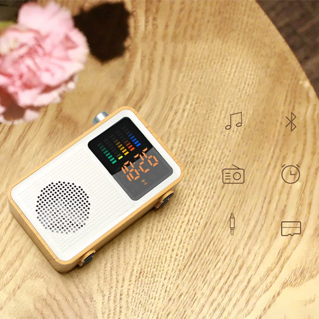 Bluetooth беспроводной переносной динамик мини-динамик ретро дерево цвет радио с дисплеем времени Loundpeakers музыкальный плеер