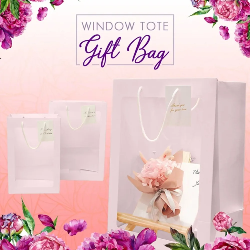 Window Tote Paper Gift Box Packaging Creative Christmas Gift Flower Bag Easel Gift Bag (11)