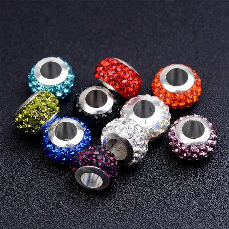 20pcs New Luxury Rhinestone Beads Large Hole Spacer Fit Pandora Charms  Bracelet Hair Beads For Women Charms For Jewelry Making - Beads - AliExpress