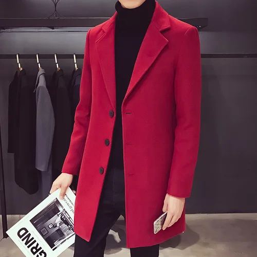 Шерстяное пальто зима, мужское теплое шерстяное и Смешанное пальто, мужской повседневный Тренч, мужское однотонное пальто, мужское пальто в стиле панк, смешанные пылезащитные пальто, куртки - Цвет: wine red