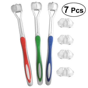 

7PCS 3 Sided Toothbrushs Ultrafine Soft Bristle Tooth Brush for Adult (Green Blue and Red)