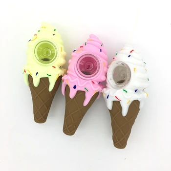 

Smoking Pipe Silicone Smoke Pipe Pink Funny Ice Cream Pipe with Clean Cover and Decorative Bowl Interior