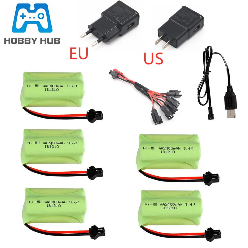 Ni-Mh 3.6V 2400 Mah Batteria + Caricatore 3.6V Per Il Giocattolo Del Rc Auto Barca Serbatoio Pistola Treno Robot Aa 3.6V 700 Mah Batteria Ricaricabile