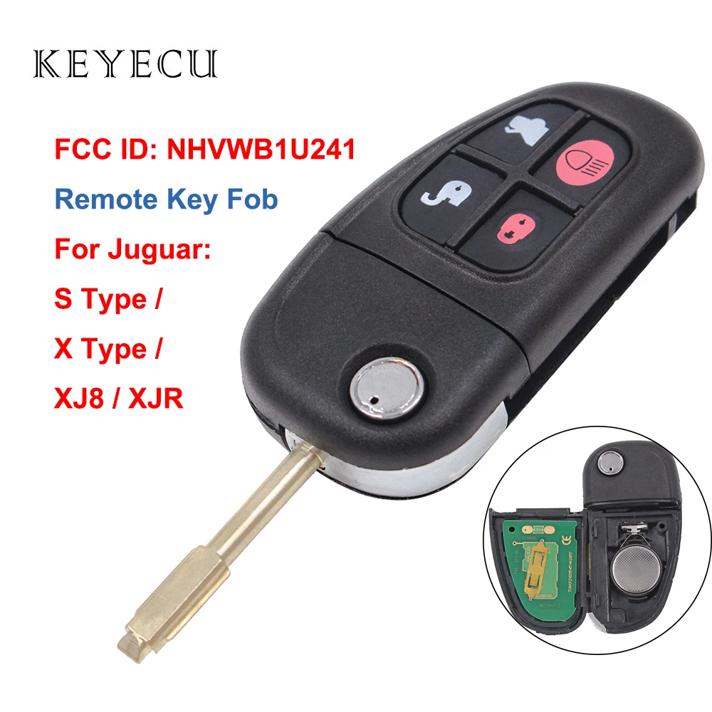 Keyecu складной дистанционный ключ с 4 кнопками 315 МГц/433 МГц 4D60 для Jaguar X type / S XJ8 XJR FCC ID: