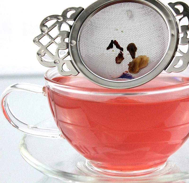 Чайное ситечко с капельницей(2-Pack); элегантный из нержавеющей стали, чайное ситечко с россыпью листьев