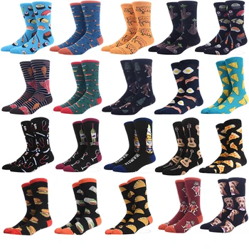 

Men's Socks Funny Big Size Alien Delicious Food Print Colorful Snacks Burger Pizza Happy Socks Harajuku Skate Cotton Sokken