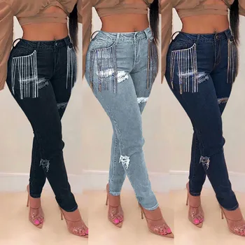 

Jeans woman Tassel Hole Button Zipper Pocket Boyfriend jeans for women Casual Denim Tight Pencil Pants Jeans mujer 2019 S10