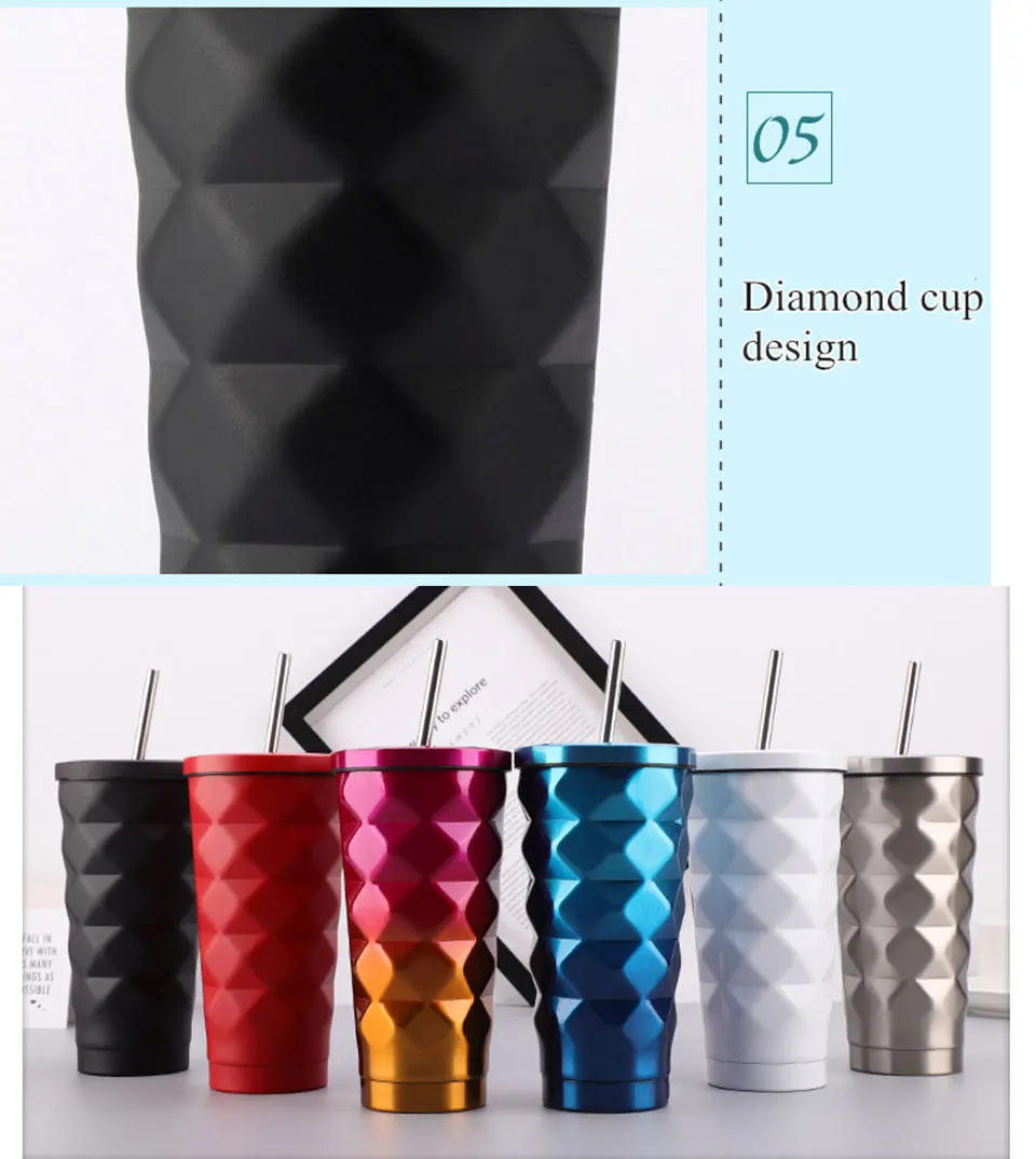 520ml Stainless Steel Vacuum Flasks Coffee Mug Milk Insulated Bottles Tumbler Thermos Cup Outdoor Travel Drink Bottle with Straw