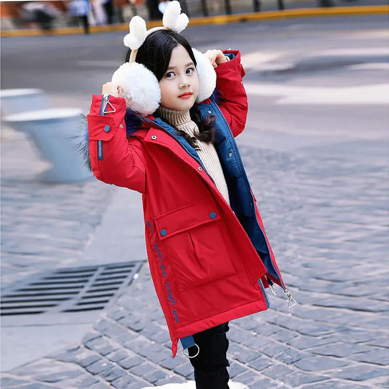 

Girls Jacket Winter Russian -30 Winter Thickened Warm Winter Jackets Kids Hooded Parent-child Coats Girl Big Fur Collar Jacket
