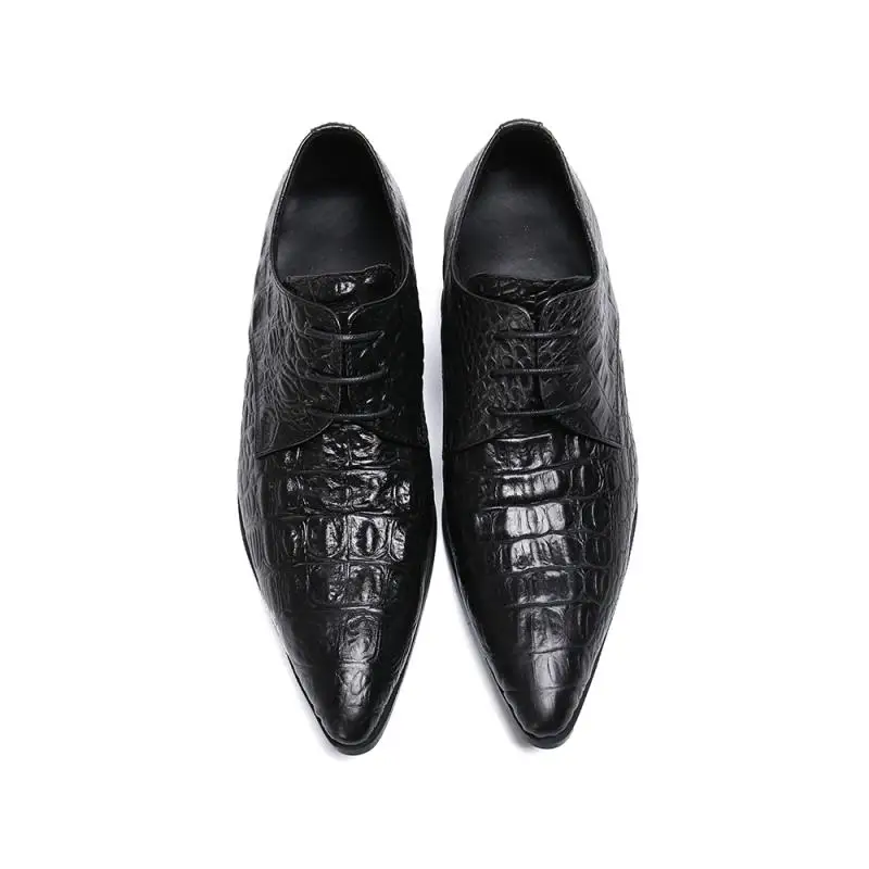 Luxury Crocodile Pattern Embossed Leather Dress Shoes Men Pointed Toe Lace Up Wedding Shoes Mens Business Office Work Shoes