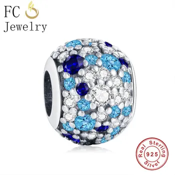 

FC Jewelry Fit Original Brand Charm Bracelet 925 Sterling Silver Ocean Micro Pave Blue Zirconia Crystal Bead Berloque Luxury
