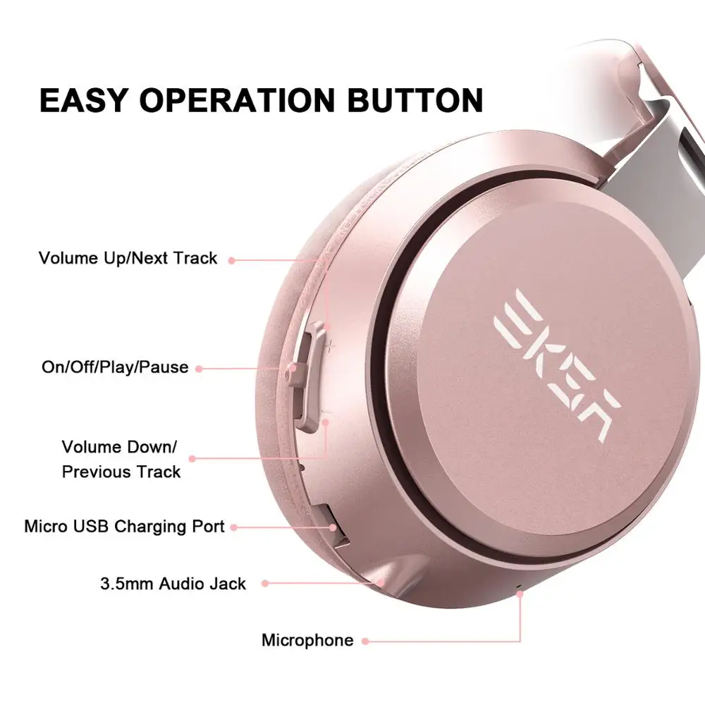 Skup EKSA bezprzewodowe słuchawki Bluetooth 5.0 500mAh przewodowy zestaw słuchawkowy z mikrofonem regulacja głośności CVC6.0 redukcja szumów na ucho dla telefonów