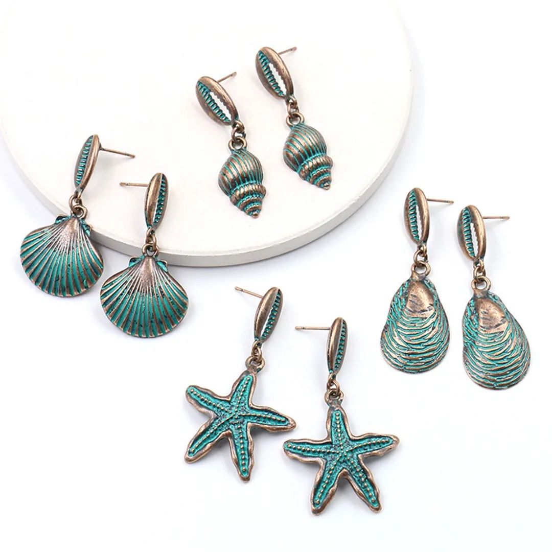 

Natural Cowrie Shell Earring For Women Vintage Bohemia Large Scallop Oyster Starfish Drop Earring orecchini Summer Ocean Jewelry