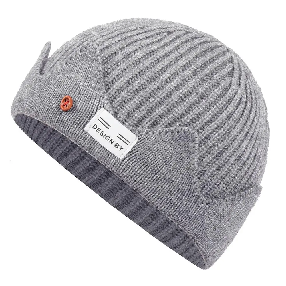 USPOP Новые вязаные мужские шапки skullies тканевые этикетки шапочки мужские зимние теплые шапки унисекс вязаная шапка с короной - Цвет: Серый
