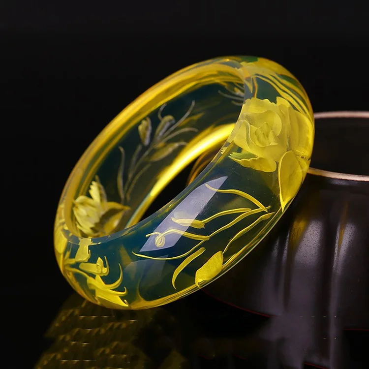 Янтарный воск резной браслет с цветами женские браслеты Янтарь из воска браслет - Цвет камня: 60-61mm