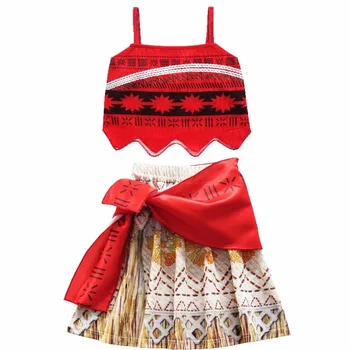 2019 Girls Moana Cosplay Costume for Kids Vaiana Princess Dress Clothes with Necklace for Halloween