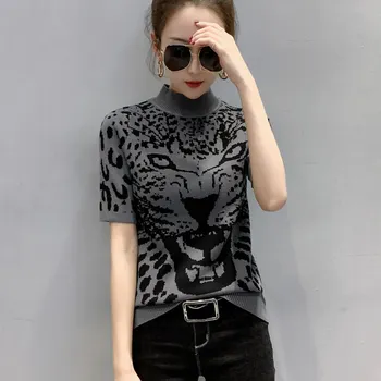 

New slim women's knitting top bottoming shirt fashion short sleeve polo shirt women's T-shirt street fashion high quality