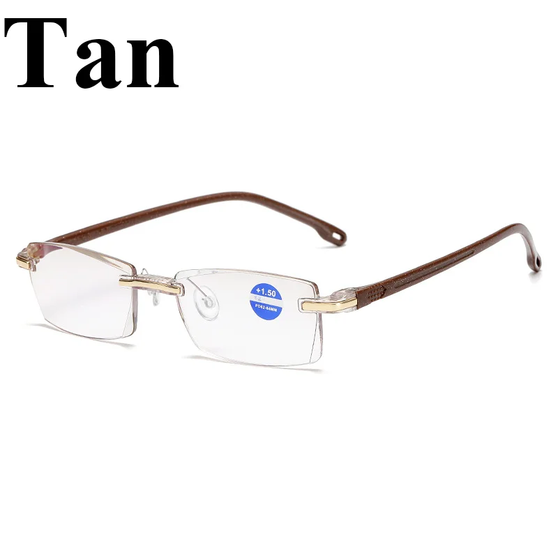 Men's frameless diamond cut light blue film full-length anti-blue light reading glasses +1.0 +1.5 +2.0 +2.5 +3.0 +3.5 +4.0 prescription blue light glasses