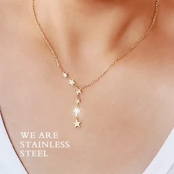 

New Not Fade Stainless Steel Chain Gold Silver Color Y Necklace Stars Tassel Pendant Women's Necklaces Choker Banquet Jewelry