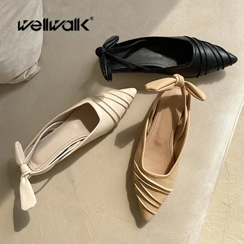 

Pleated Flat Shoes Women Slingback Pointed Toe Female Back Bow Sandals Concise Casual Style Ladies Summer Inside High Shoe Woman