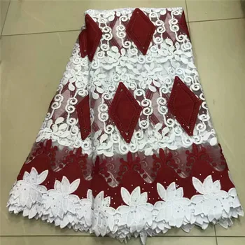 

Latest White And Red African Laces 2019 Embroidered Cheap African French Net tulle Laces Fabric With Stones for Wedding df66-246