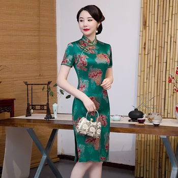 

New Rayon Short Chinese Traditional Women Qipao Vintage Oriental Female Cheongsam Novelty Chinese Formal Dress M L XL XXL 4XL
