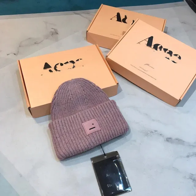 AC Studios Smiling face Beanie Skull Caps knitted Cashmere Eye Warm Couple Lovers Acne Hats Tide Street Hip-hop Wool Cap Adult