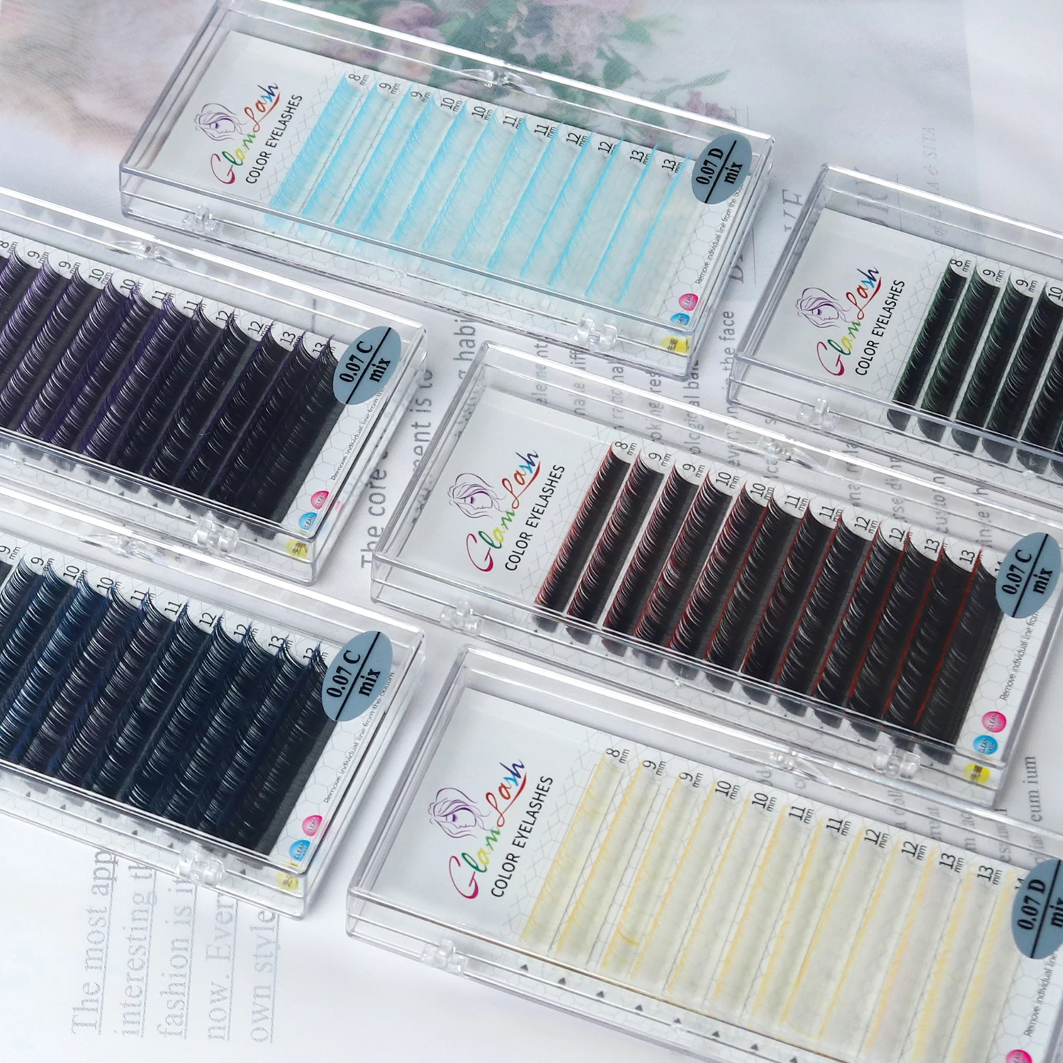 GLAMLASH Gradient Red Green Blue Purple Color Eyelash Extension Individual Faux Mink Ombre False Eye colored Lashes Makeup Tool