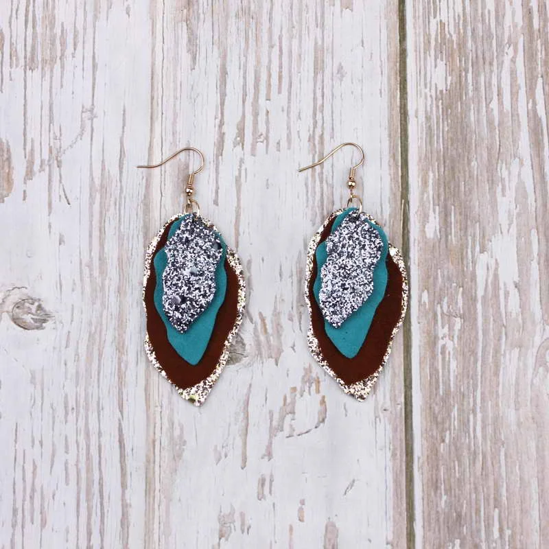 

ZWPON Stack Irregularity Oval Suede Leather Glitter Earrings for Women Fashion Layered Scalloped Genuine Leather Earrings