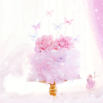 

Chiffon Butterfly Cake Topper Acrylic Happy Birthday Flower Cake Border Wedding Party Decoration Baking Supplies Love Gift