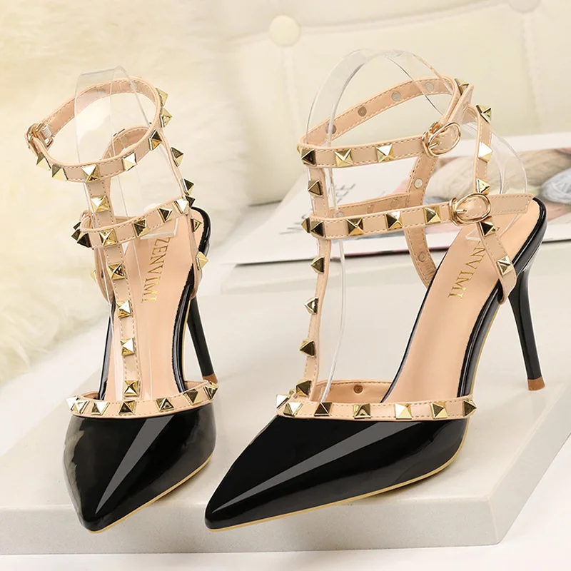 

Summer Sandals Women Shoes Woman Sandalie High Heel Sandals Women Gladiator Sandalias Stiletto Rivet Heels Shoes Plus Size 42