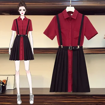 

plus size women Summer korean vintage two piece set women long top and spaghetti straps skirts set girls streetwear outfits 2020