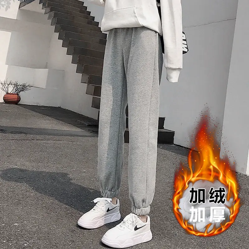 

Plush autumn and winter new grey sweatpants women's loose legged Harlan pants casual pants