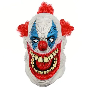 

Halloween Scary Mouth Red Hair Clown Horror Latex Joker Mask Masquerade Costume