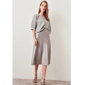 

Vintage Satin Skirts Women High Waist Zipper Slim Loose A-line Women Skirts Female Elegant Skirts Women Streetwear