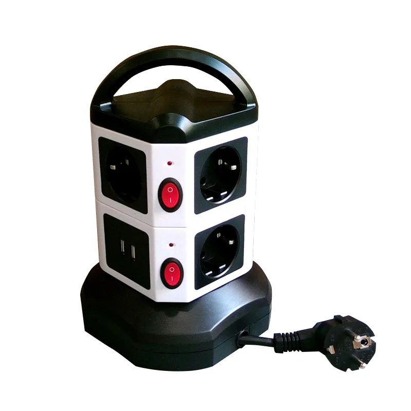 

Power strip Surge Protector Vertical type Extension Socket 7AC EU Outlet Plug 1.8M Power Cord 2USB Port Multiple Socket