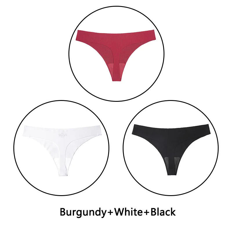 Burgundy White Black 3 шт./партия, сексуальные стринги, женские бесшовные трусики, однотонное мягкое нижнее белье, низкая посадка, стринги, XS-L, европейский размер, нижнее белье, ультратонкие, нижнее белье, Новинка - Цвет: Burgundy White Black