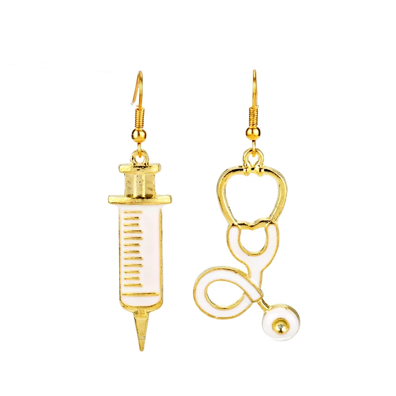 E earrings 1 pair Dongsheng Jewelry доктор медицинские инструменты стетоскоп шприц Подвески брелки медсестра студентов подарки брелок для ключей llaveros - Цвет: E earrings 1 pair