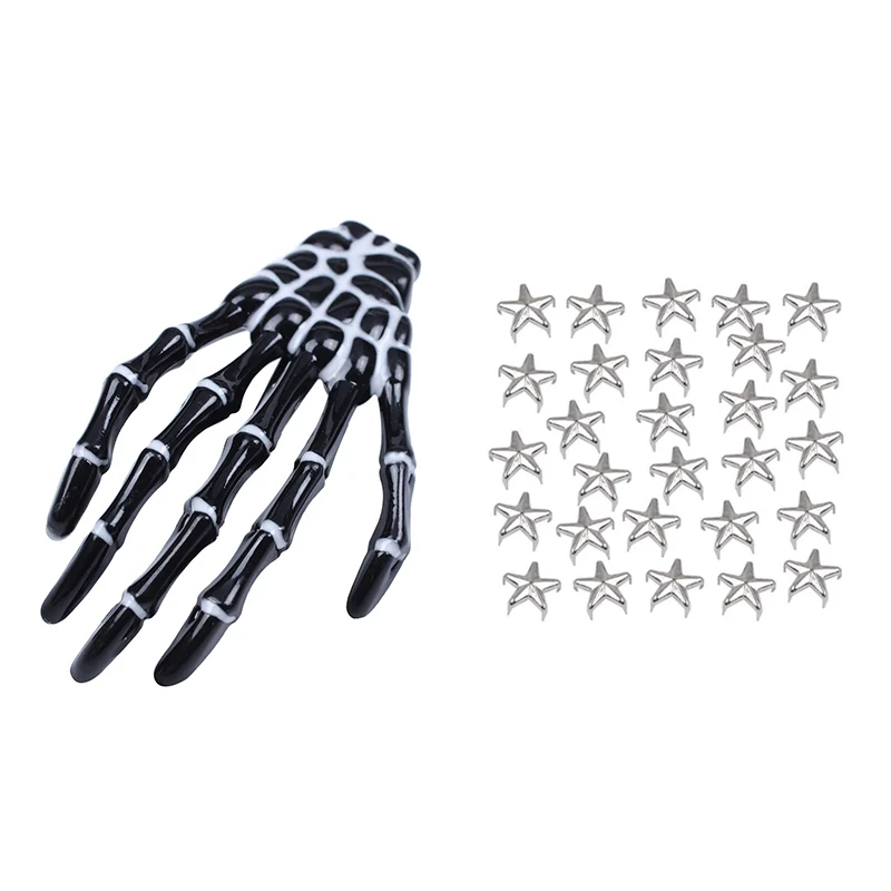 

LJL-1x Fashion Punk Rock Devil Skeleton Hand Claw Hair Clips Black & 50 x Star Studs Claw Rivet - Leather Crafts Costumes Bags J
