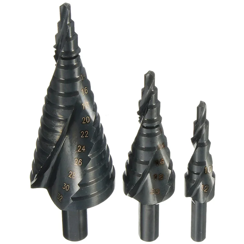 3X HSS Spiral Grooved Step Cone Drill Drills Bit 4-12 4-20 4-32mm Hole Cut Steel
