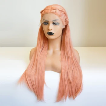 

CosplayMix 65CM Long Straight Orange Pink Gold Braided Lady Lace Front Wig Synthetic Heat Resistant Hair+Cap
