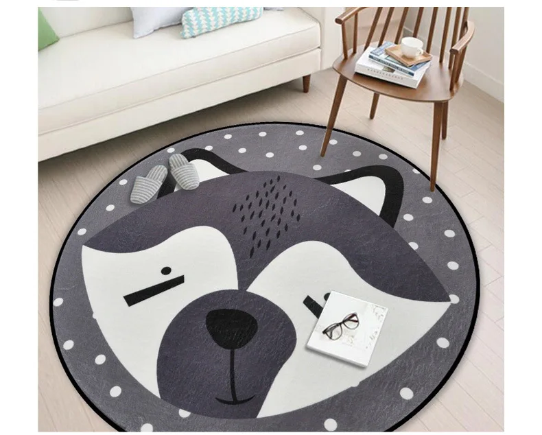 Детский круглый коврик серый мультфильм Животные медведь лиса ковер с изображением панды гостиная спальня декоративный ковер игр