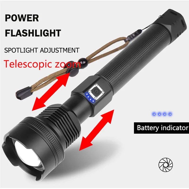 Мощный светодиодный фонарик XHP70 из алюминиевого сплава с зарядным дисплеем и зарядным устройством, тактический фонарь для самозащиты