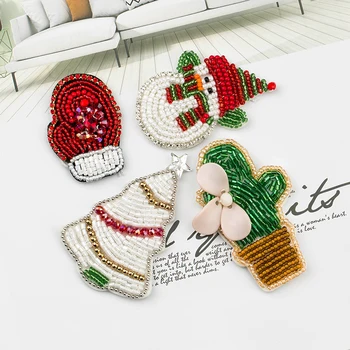 

Handmade beaded&beads Patches,Sew on or Glue on Glass patch for clothes beaded Applique Christmas cute decoration patch